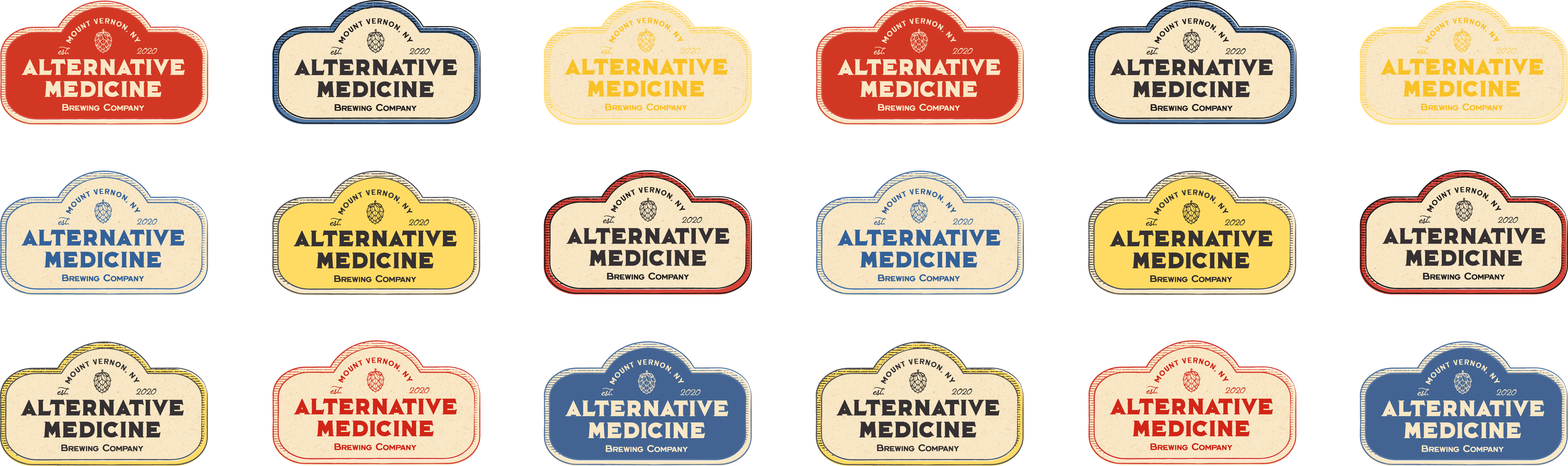 Colorful variations of Alternative Medicine Brewing Company logo