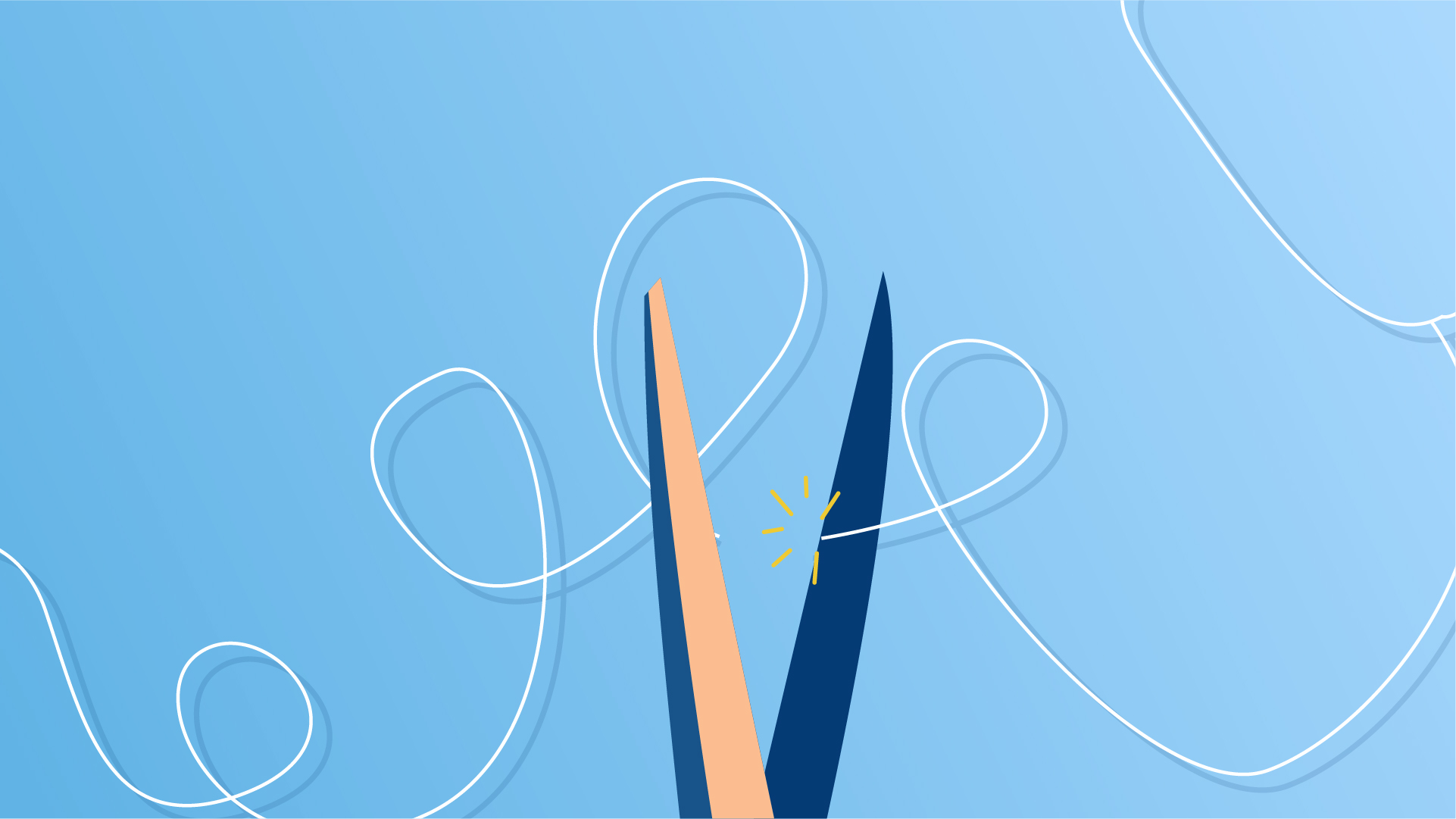 Illustration of scissors cutting cord of stethoscope